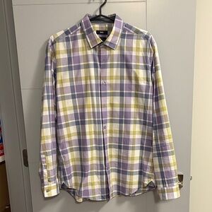 Hugo Boss Plaid Button-Down Shirt in Purple and Yellow